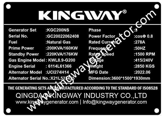 Engine Kingway 125KVA Silent Natural Gas Generator Dijual