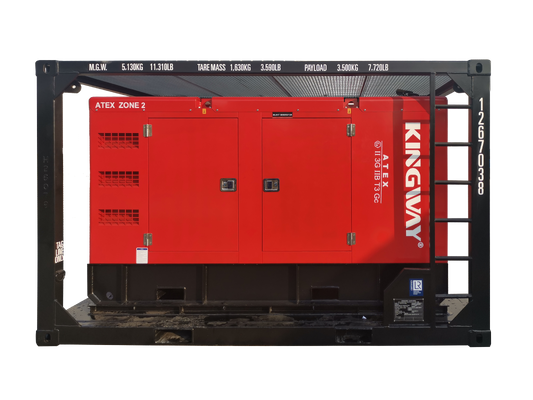 Generator Diesel Senyap Kingway ATEX Zone 2 T3 Tahan Ledakan 500KVA Dengan Rangka Pengangkat Bersertifikat DNV