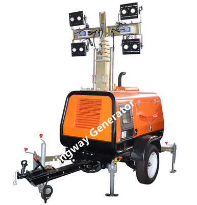 Menara Lampu Diesel Pertambangan Dapat Disesuaikan Dengan 4 Kaki Stabil Tiang Ditarik Vertikal